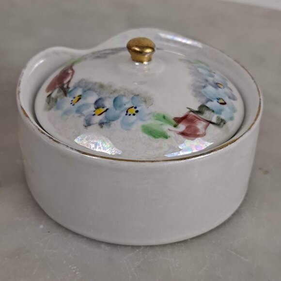 O.E.G. Royal Austria Iridescent Floral Lidded Button Trinket Box Gold Accents - Picture 6 of 13